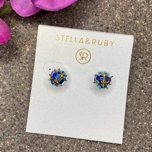 Stella & Ruby "Stella Studs" Blue and Gold Iridescent Earrings